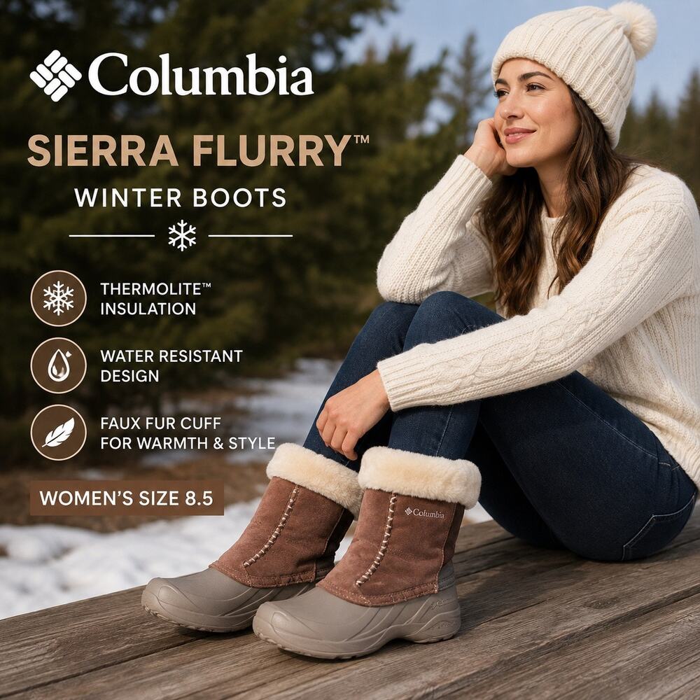 Columbia Sierra Flurry Women’s Winter Snow Boots Brown Faux Fur Insulated Sz 8.5